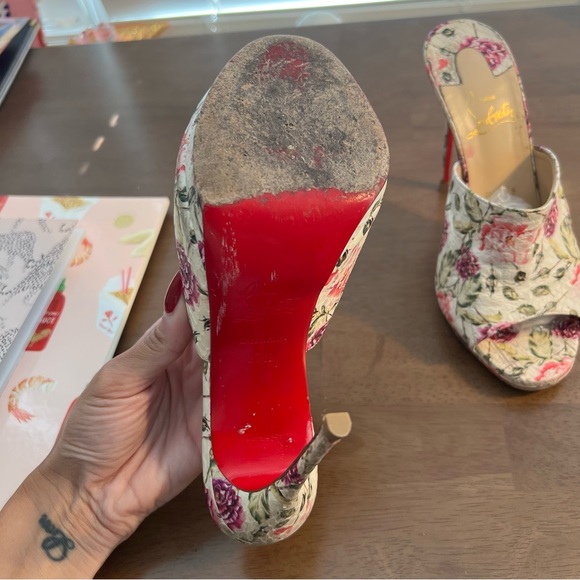 Christian Louboutin Pigamule 120 Floral Watersnake Heel Mule Sandals Heels - Picture 6 of 12